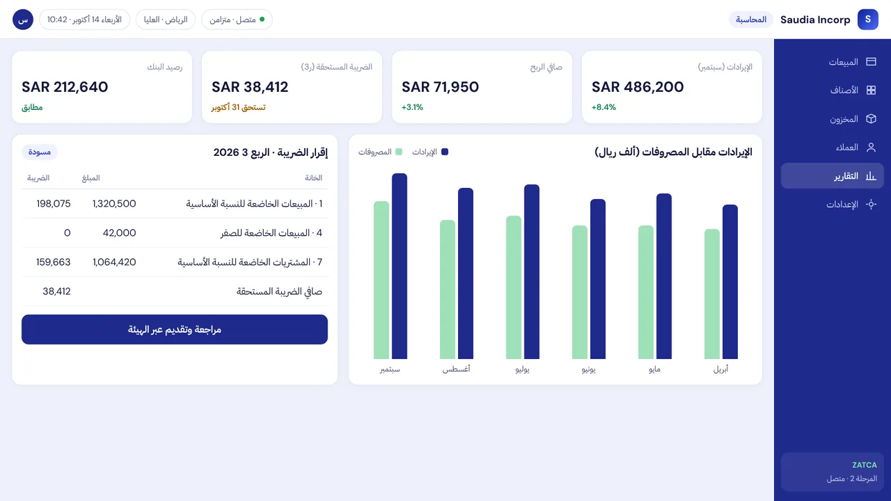 سعوديا إنكورب برنامج المحاسبة — شاشة