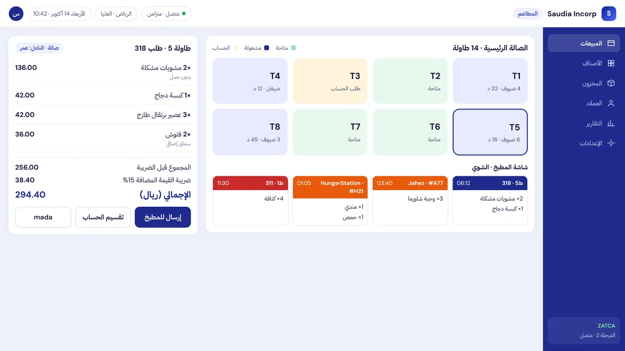 سعوديا إنكورب نقاط بيع المطاعم والمقاهي — شاشة